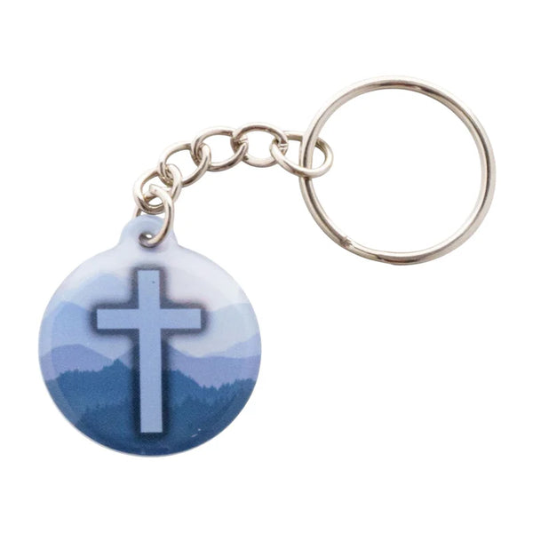 Acrylic Keychain Blue Mnt + Cross