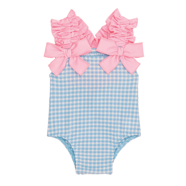 Blue Crinkle Check Swimsuit - Little Jill & Co.