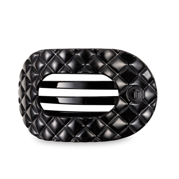 Flat Round Hair Clip | Large | Jet Black Quilted