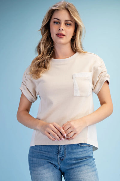 Ruched Short Sleeve Stone