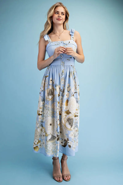 Baby Blue Floral Print Midi Dress