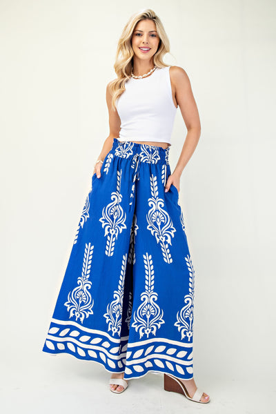 Printed Wide Leg Long Pants With An Elastic Waist