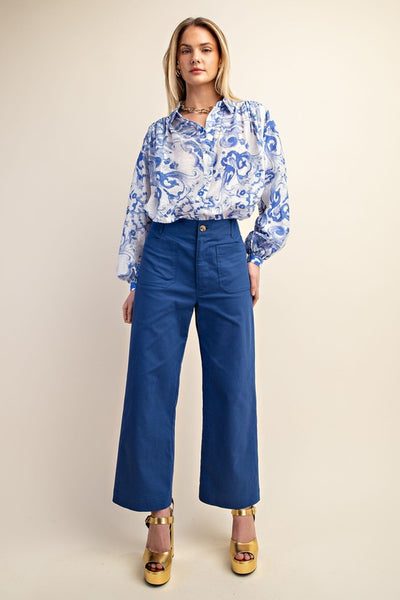 Ankle Cropped Pants Denim Color