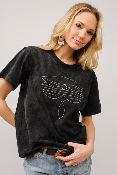 Boots Emb. Graphic Tee - Little Jill & Co.