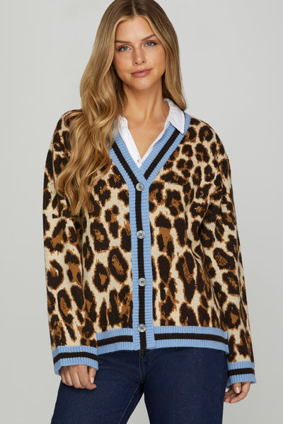LEOPARD PATTERN SWEATER CARDIGAN