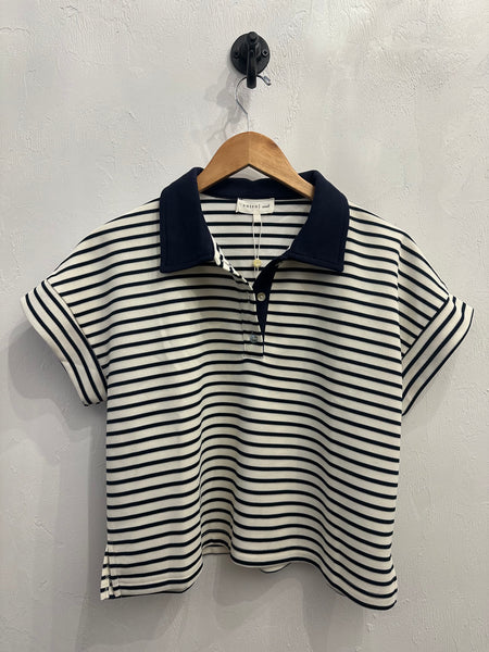 Navy Striped Short Sleeve Knit Top