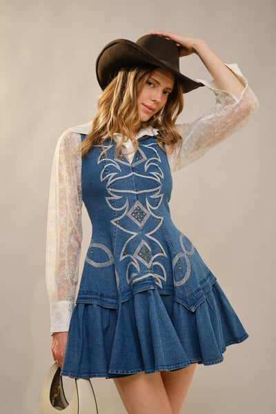 Western Stitch Flare Mini Denim - Little Jill & Co.