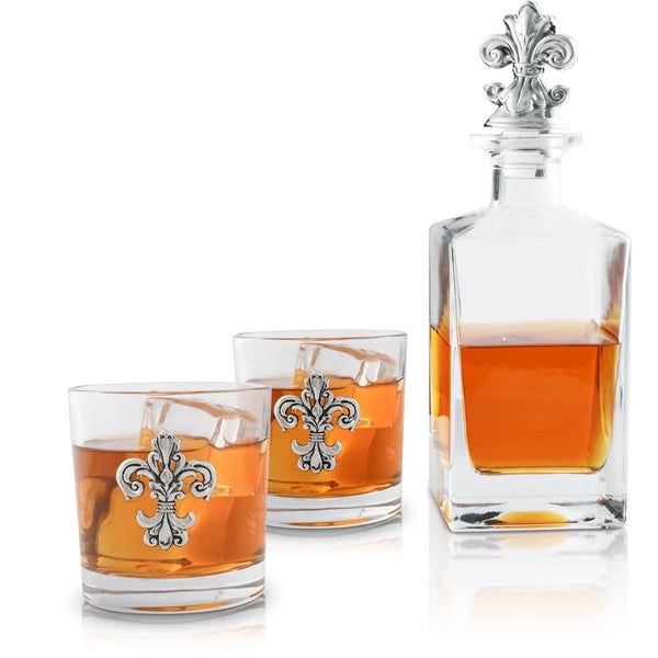 Fleur-de-lis Decanter Set w/Glasses