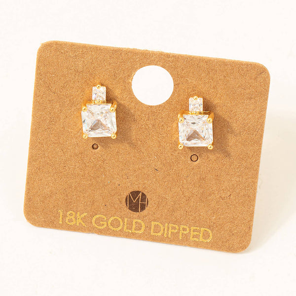 Gold Dipped Square Rhinestones Stud Earrings