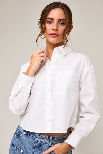 Long Sleeve Cropped Button Down Poplin Shirt