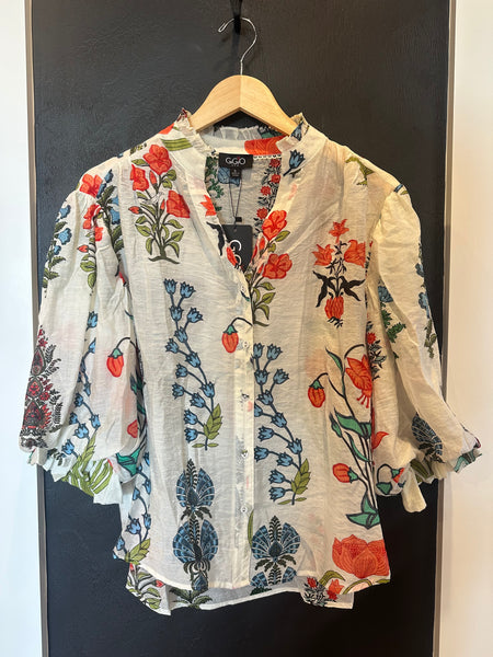 Printed Floral Top Balloon Sleeves