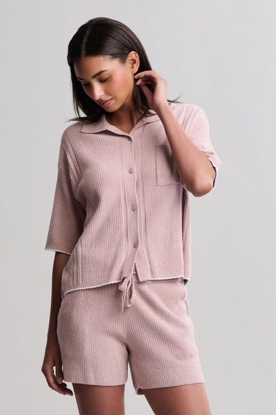 CozyChic Ultra Lite® Contrast Scallop Short Sleeve Shirt and Short Set