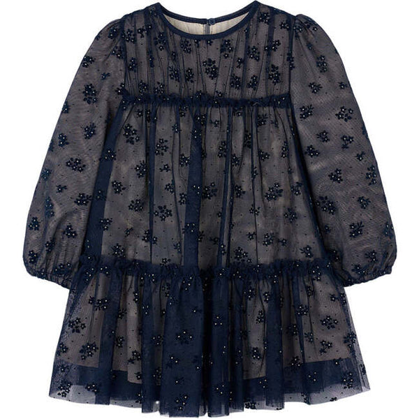 Tulle Printed Navy Dress