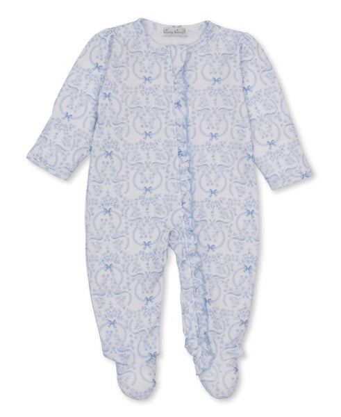 Delicate Blooming Bows Blue Zip Footie