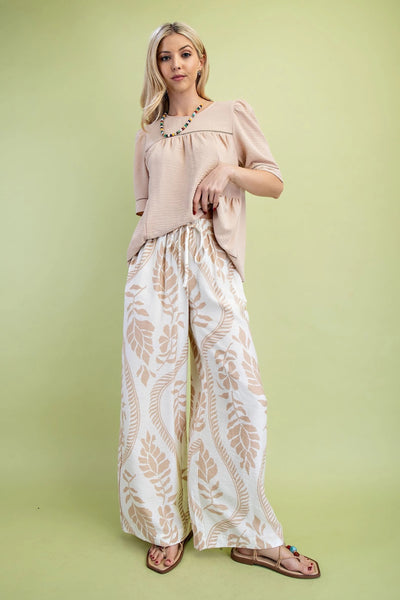 Elastic Waist and Drawstring Wide Leg Pants