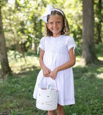 Heirloom Dress - White w/ Blue Pink Smocking