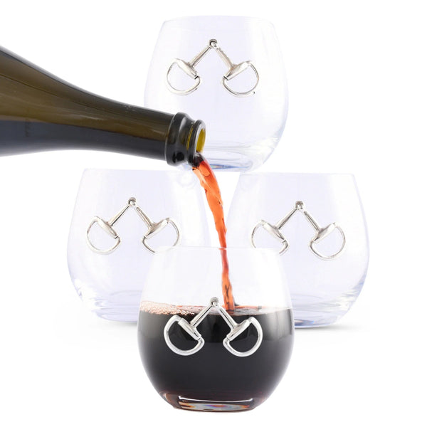 Equestrian Bit Stemless Wine Glasses - Set of 4