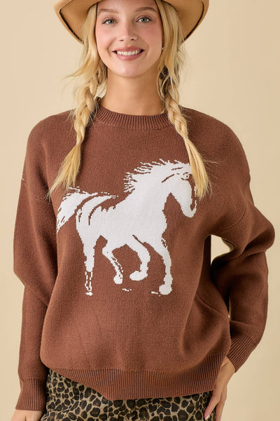 Horse Print Long Sleeve Sweater Knit