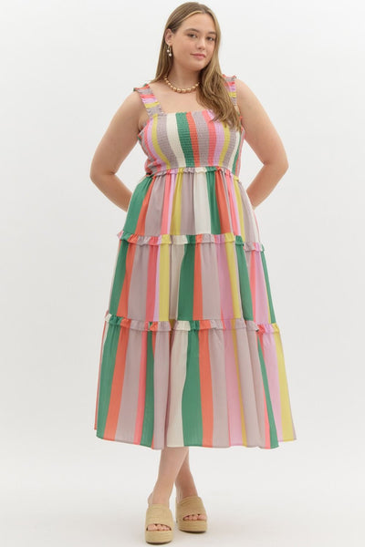 Multicolor striped tier midi dress - Little Jill & Co.