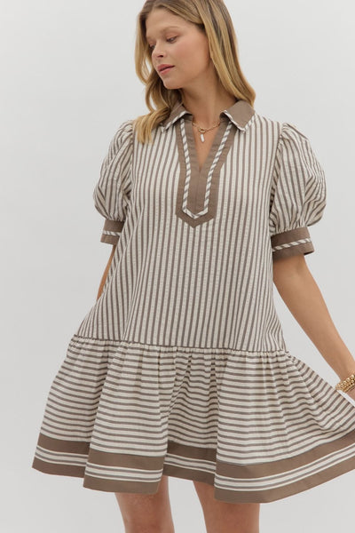 stripe pattern puff sleeve mini