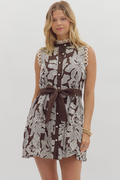 Floral embroidered sleeveless mini dress