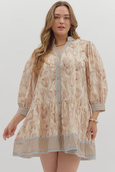 Floral print roll-up band short sleeve