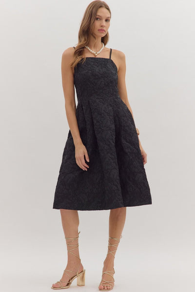 Black Floral Jacquard Sleeveless Midi