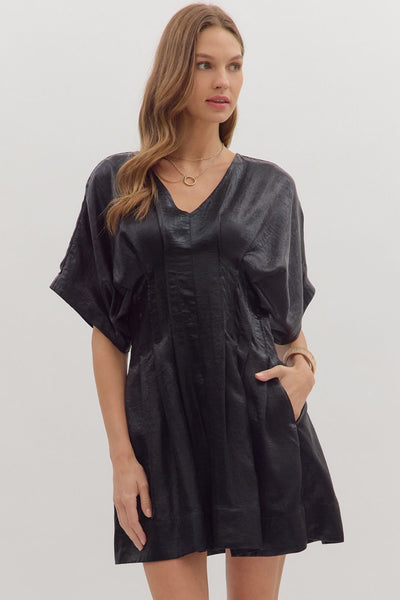 Metallic short dolman sleeve mini dress