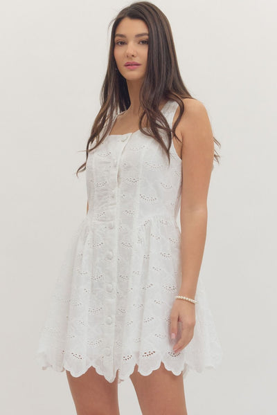 Scallop Eyelet Sleeveless Mini Dress