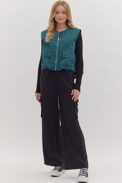 Solid sleeveless zip-up vest