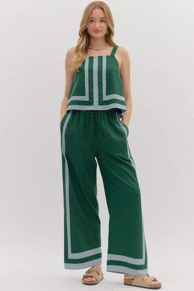 Solid Block Color Green Pant Set
