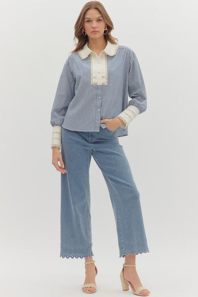 Stripe pattern button front shirt