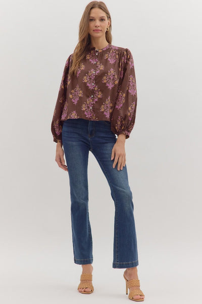 Floral print long puff sleeve top