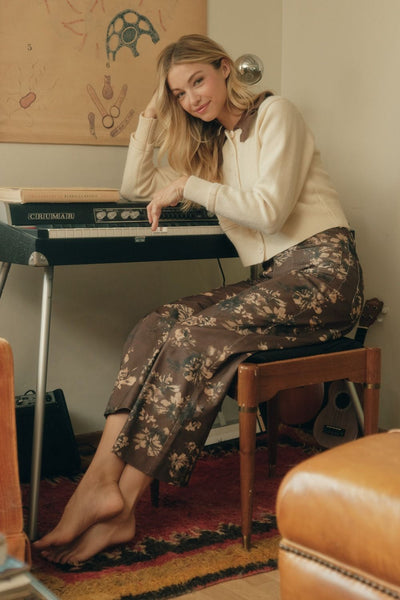 Floral pattern mid-rise ankle-length pants