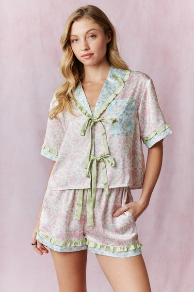 Floral Satin Printed Pj Set