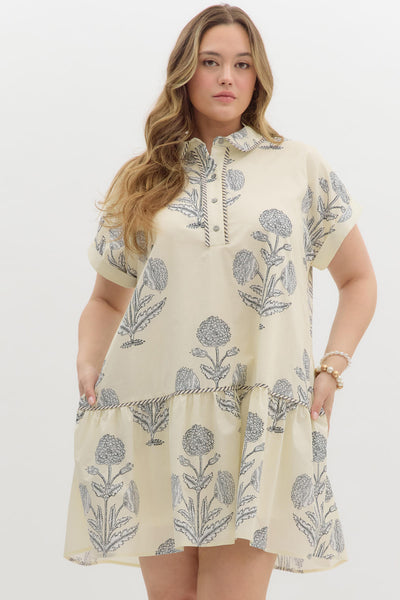 Floral print roll-up band short sleeve