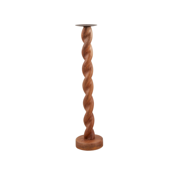 Large Twisted Wood Candlestick