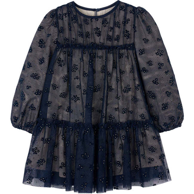 Girls tulle printed navy dress