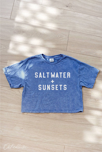 SALT WATER AND SUNSETS Cropped Mineral Graphic Top
