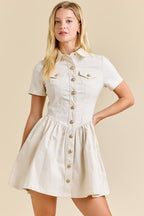 Button-Up Mini Denim Dress Featuring Gold Accent Buttons - Little Jill & Co.