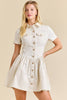 Button-Up Mini Denim Dress Featuring Gold Accent Buttons