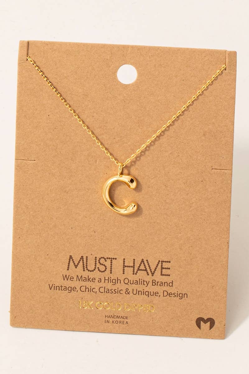 Gold Dipped Bubble Letter Pendant Necklace
