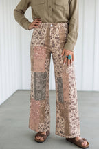 Western Floral Patchwork Straight Jeans