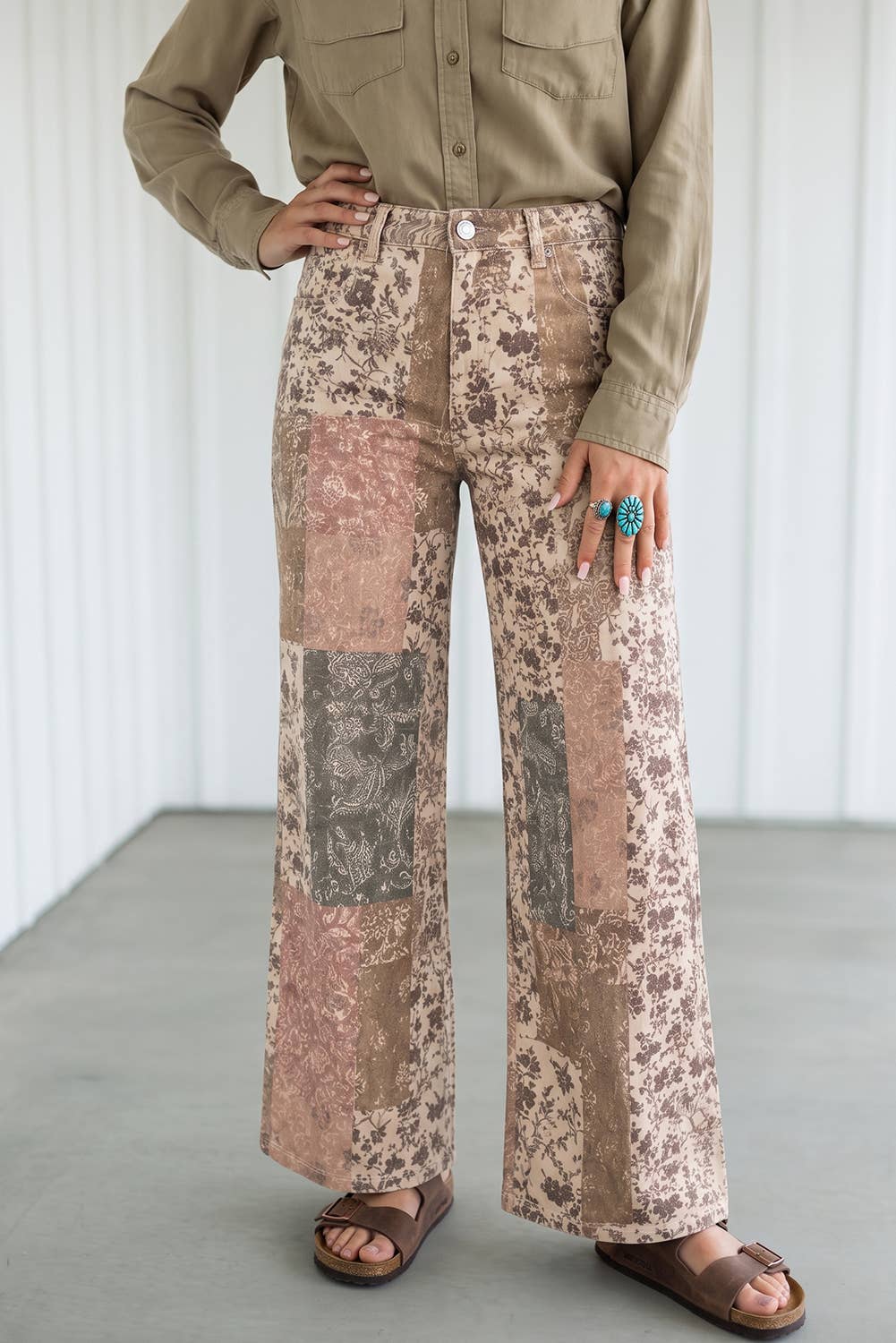 Western Floral Patchwork Straight Jeans