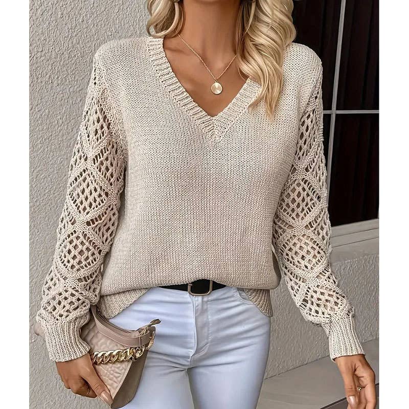 CUT-OUT V-NECK PULLOVER ALL-IN-ONE SWEATER - Little Jill & Co.