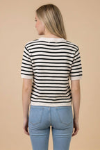 STRIPE BUTTON FRONT KNIT TOP