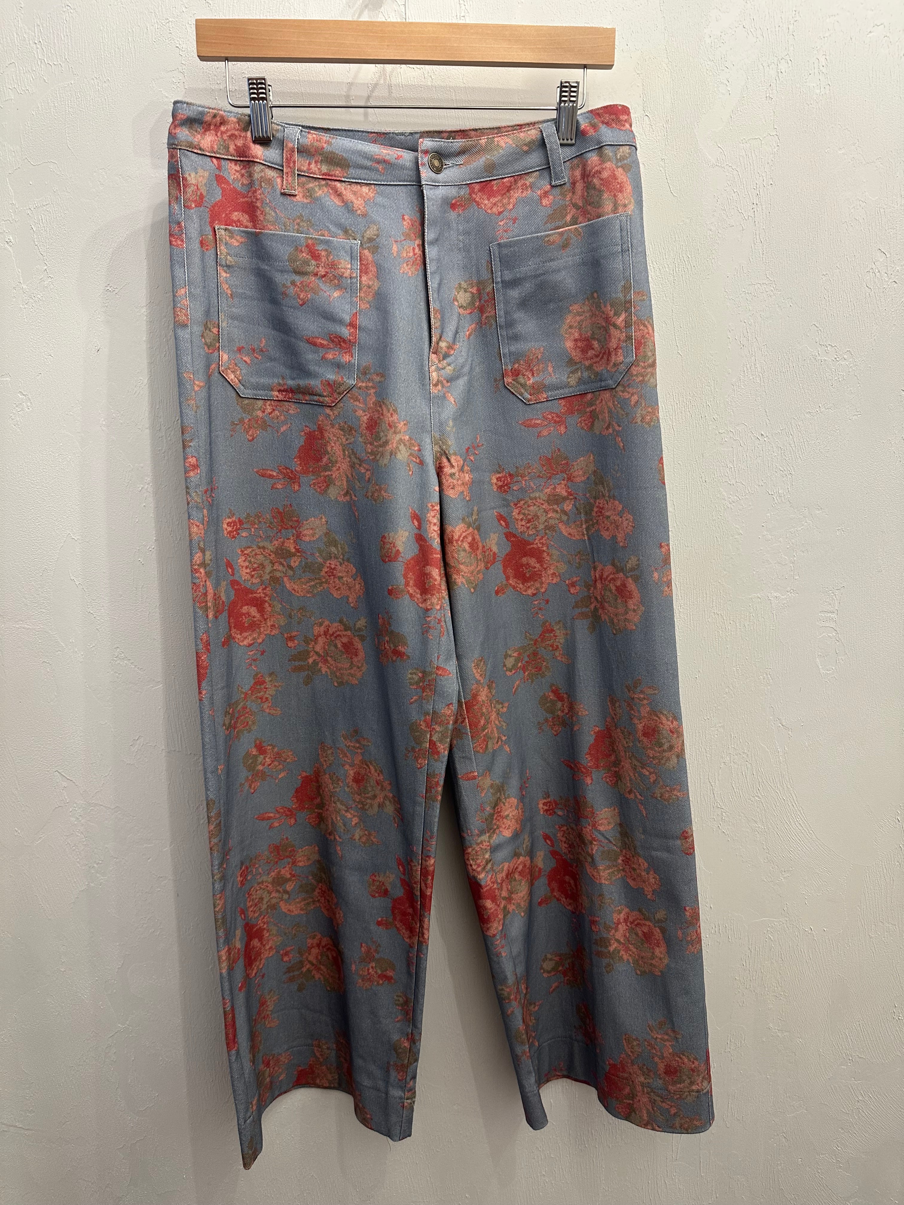 Floral pattern mid-rise ankle-length pants
