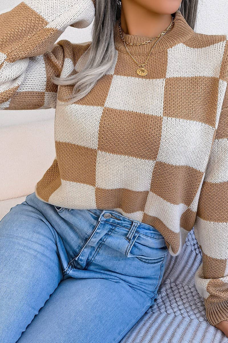 WOMEN PATCHWORK PATTERN LOOSE FIT KNITTED - Little Jill & Co.