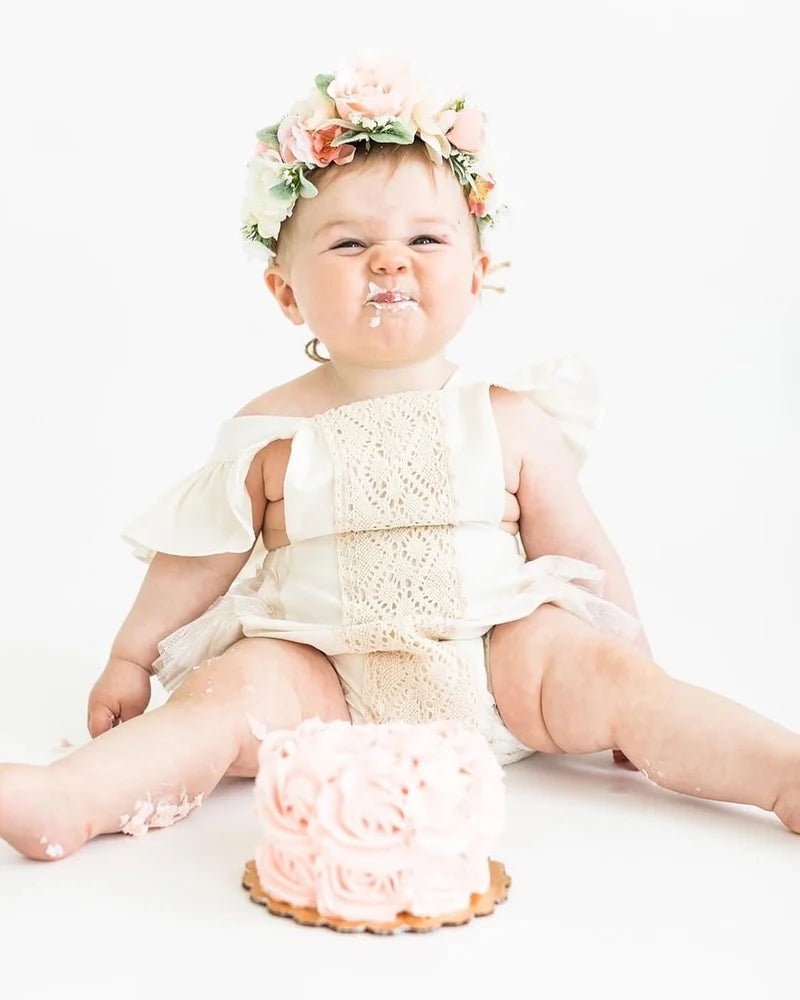 Ruffle flutter ivory tulle romper