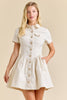 Button-Up Mini Denim Dress Featuring Gold Accent Buttons